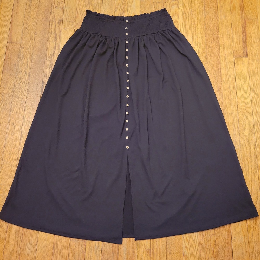 Cato 14/16W Maxi Skirt Black Button Front Slit Whimsigoth Peasant Boho Hippie